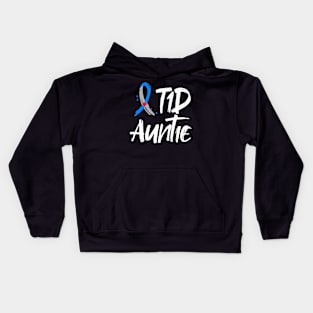 T1D Auntie Shirt Type 1 Diabetes Awareness Blue Gray Ribbon Kids Hoodie